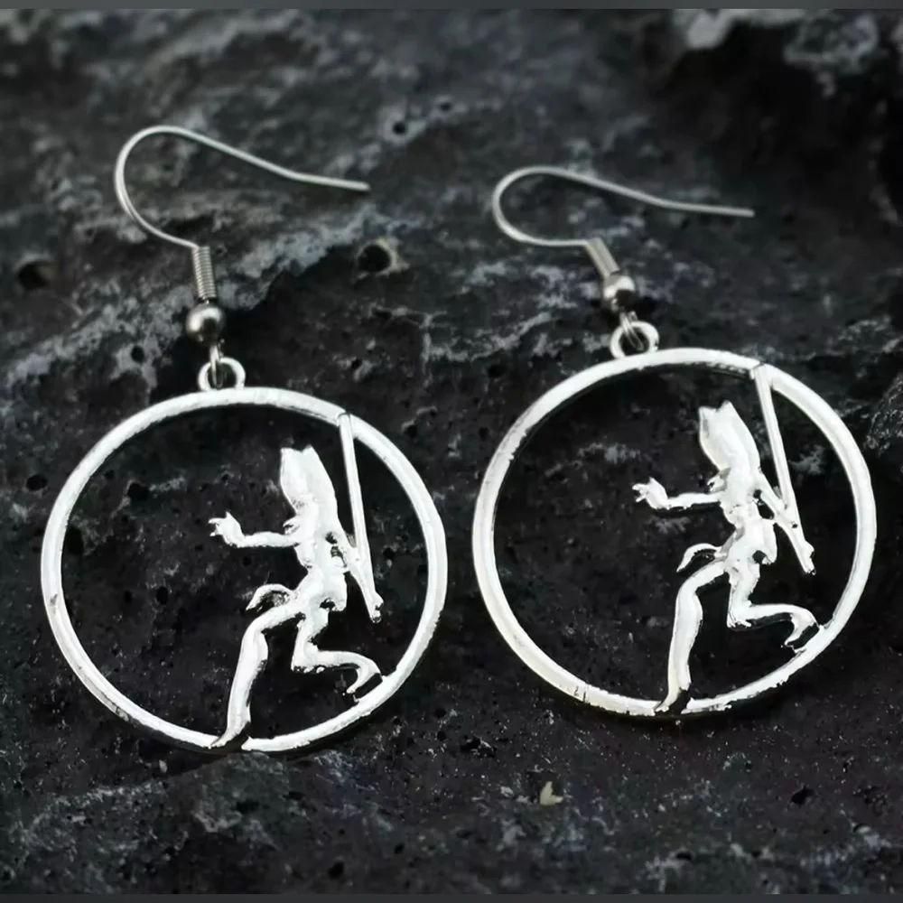Star Wars Ahsoka Tano Silhouette Stainless Steel Dangle Drop Hoop Earrings
